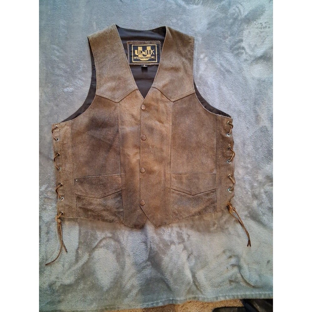 UNIK INTERNATIONAL SUEDE LEATHER VEST MEN LARGE BROWN LACE UP SIDES MOTORCYCLE